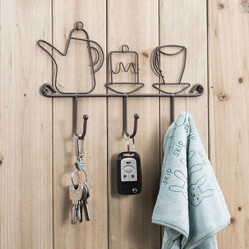 Wall Mounted Hooks Rack,11 Inches Iron 3 Hooks with Glass Milk Pot with Wooden Handle 400Ml Cooking Pot