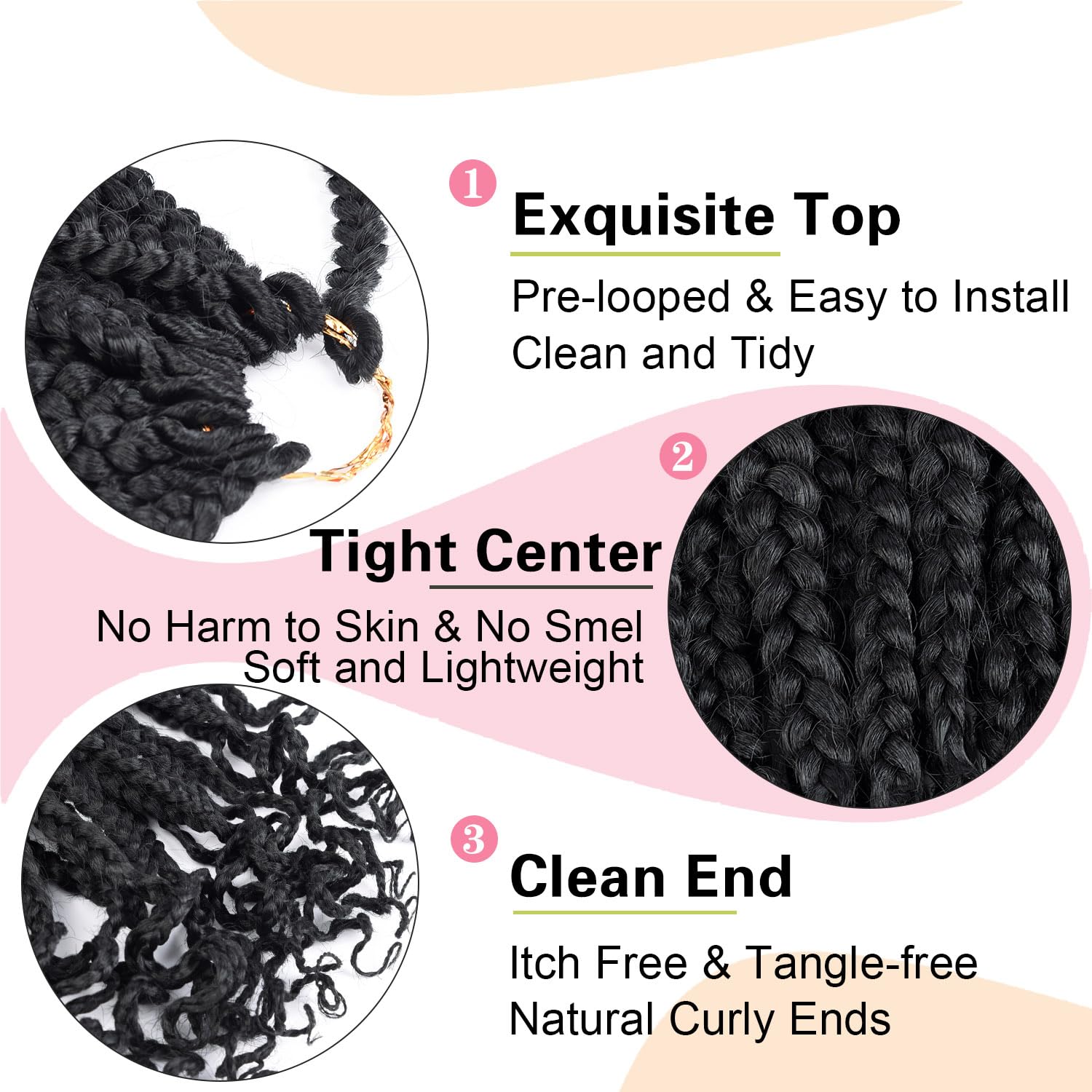 Trenzas de caja sintéticas, pelo de ganchillo para mujeres negras con extremos rizados, extensiones de cabello con trenzas de ganchillo suaves preenrolladas 3X