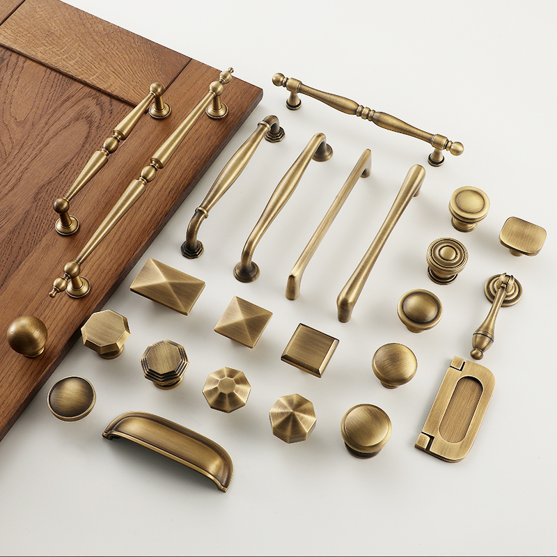American pure copper solid furniture closet door brass single hole handle Chinese vintage cabinet drawer copper handle