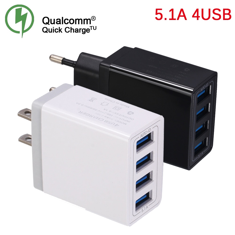Universele 4 USB Reizen Mobiele Telefoon Oplader Adapter voor iPhone Samsung 5V 5.1A Smart Opladen Hoofd Smart Telefoon USB fast charger