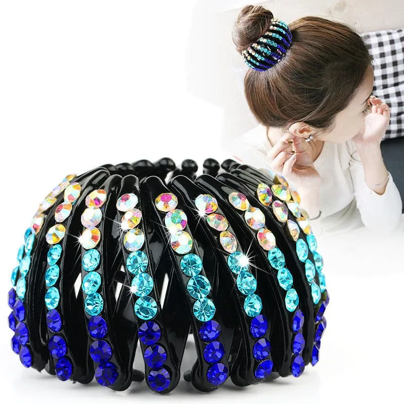 Épingle à cheveux en cristal strass pour chignon, pinces à cheveux, boucle en queue de cheval, nid d'oiseau, accessoires pour cheveux extensibles pour femmes: Bourgogne