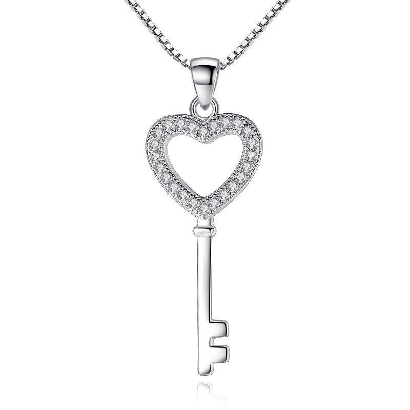 100% 925 Sterling silber romantische liebe herz schlüssel glänzenden kristall Damen'Anhänger halskette weibliche Kasten kurze kette schmuck