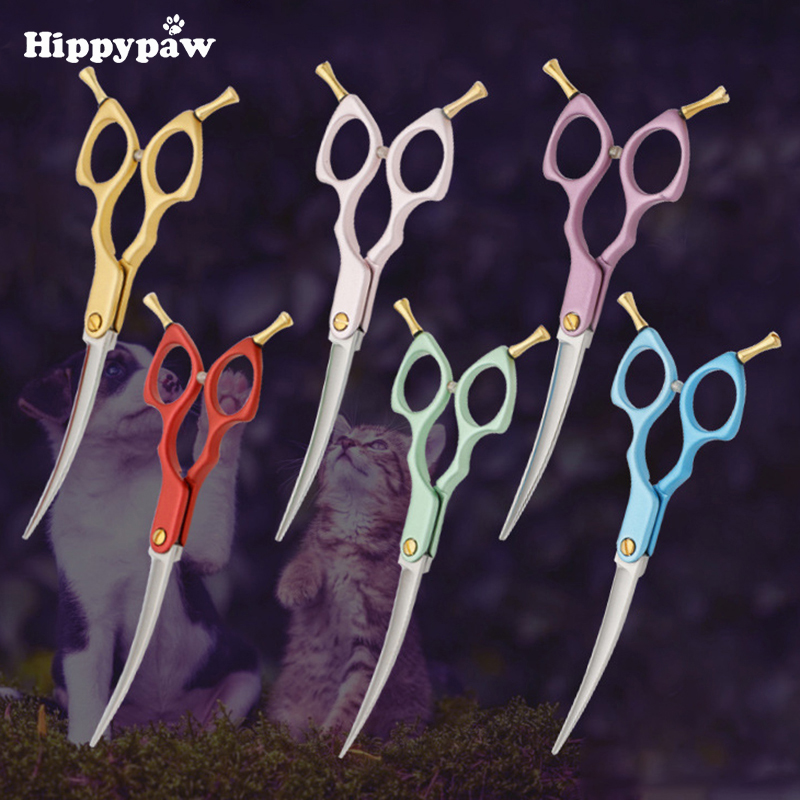 Japan 440C Curved Dog Grooming Scissors 6/6.5 Inch Stainless Steel Pet Shear with Alloy Handle Teddy