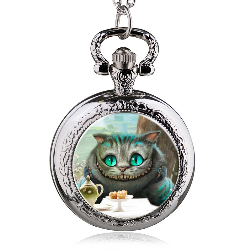 Mooie Kat Patroon Cover Pocket Fob Horloges Met Ketting Ketting Hanger Ketting Vrouwen Quartz Horloge: 4