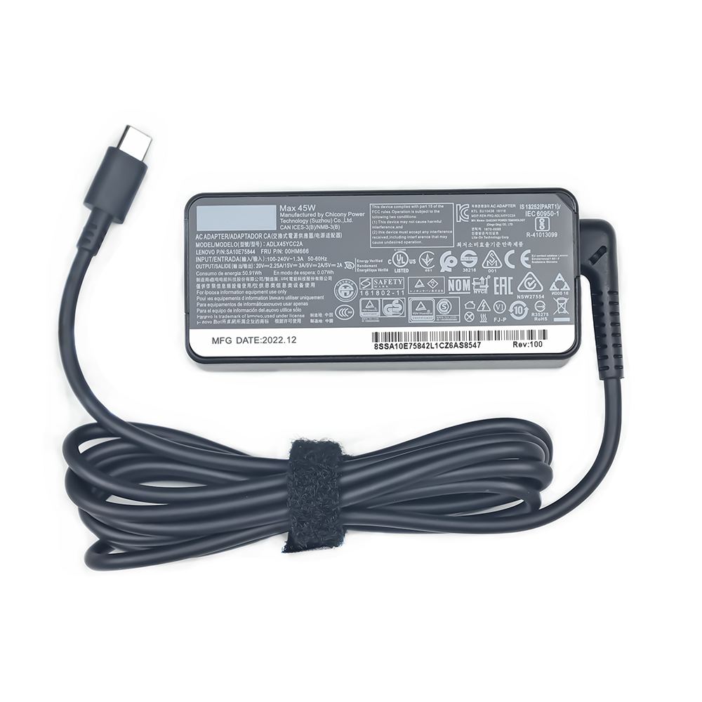 Laptop AC Adapter Power Supply Charger, 20V, 2.25A, 45W, Type USB C, Lenovo C330, S330, C340, S340, 100E, T480, T480S, T580, T58