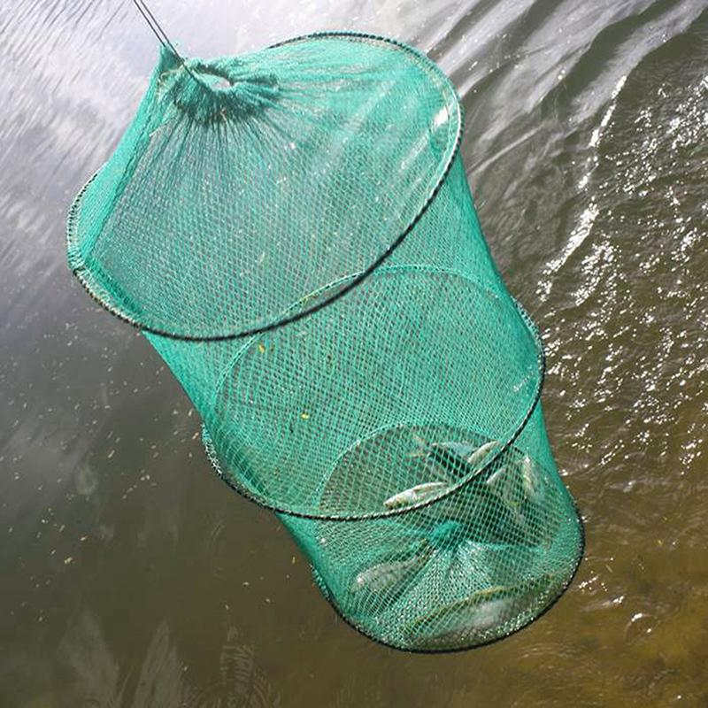 Folding Round Nylon Mesh Metal Frame Crab Fishing Net Fishing Accessory Minnow Tackle Trap Crawdad Cast Bait Landing Shrimp A3X7