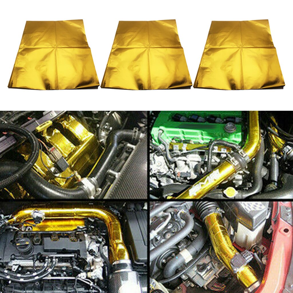 3pcs Reflect Gold Heat Wrap Sheet Barrier Protector For Thermal Exhaust 39X47"