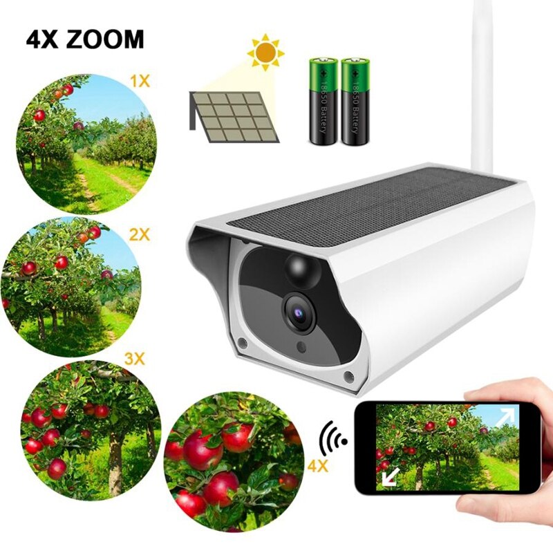 1080P Zonne-energie Ip Camera 4X Zoom 2MP Wifi Draadloze Waterdichte Nacht Vesion App Remote Monitor Indoor Outdoor Beveiliging camera