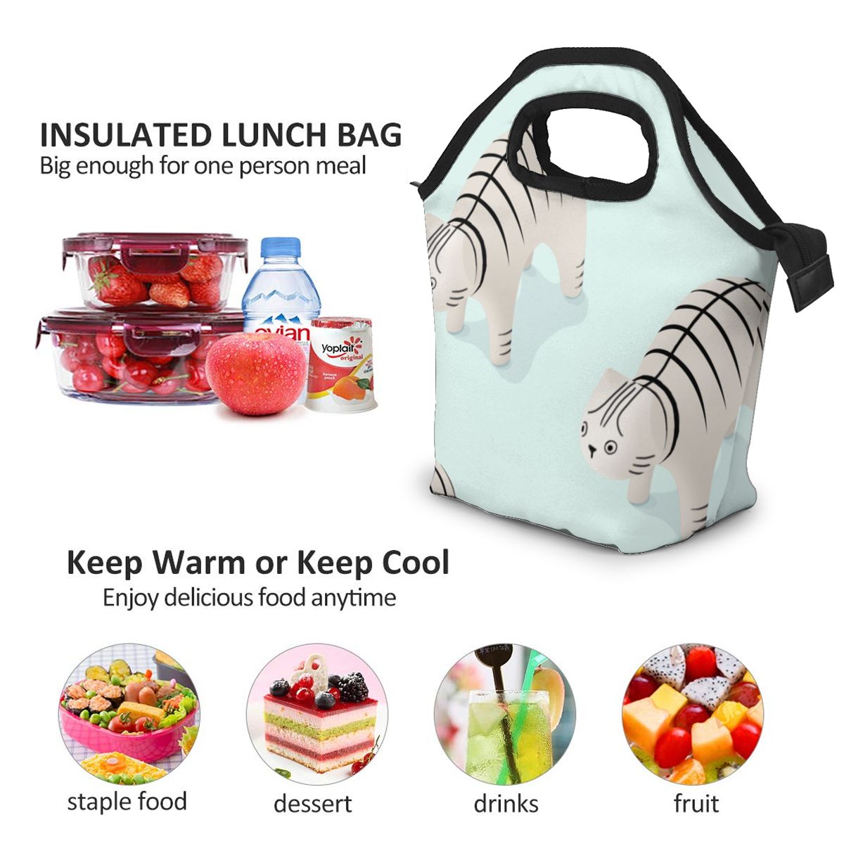 Sac à lunch à motif de chat, boîtes, sacs, boîte de pique-nique isotherme portable pour femmes et hommes