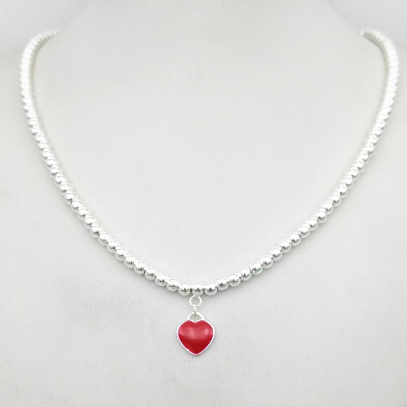 Sterling Silver 925 Classic Pop Moda Rosso Dello Smalto Cautela Segno 10mmX10mm Delle Signore 4 millimetri Branello della Sfera Dei Monili Della Collana