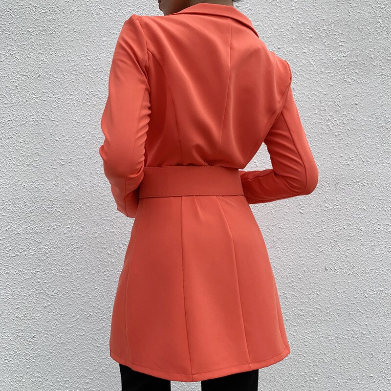 Women's clothing Orange Long Sleeve top Solid One Button Coat Slim Office Lady Jacket Female Tops Suit clothing Jackets