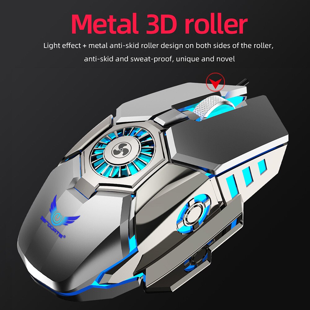 Gaming Mouse with Cooling Fan 1000-1600-6400 DPI Optical Mice for PC Gamer Laptop Desktop Computer Mouse