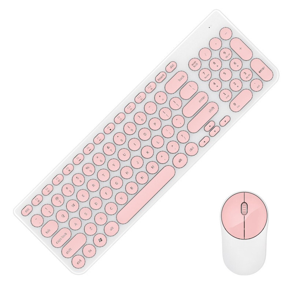 Kvinder kontor trådløst tastatur mus combo sød lyserød rund keycaps tastatur 1600 dpi optisk musedragt til asus acer hp lenovo: 1
