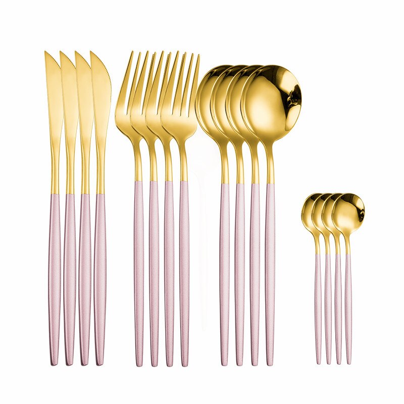 Stainless Steel Tableware Rose Gold Cutlery Set Fork Spoon Knife Set Stainless Steel Dinner Set of Spoons and Forks Eco Friendly: pink gold 4sets
