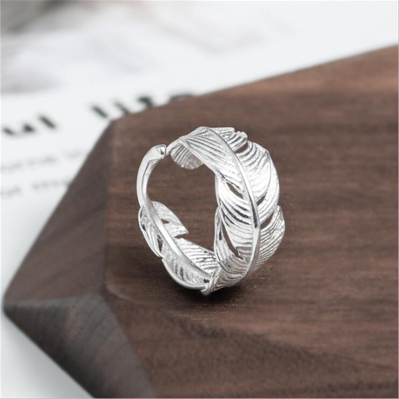 Creatieve Etnische Stijl Prachtige Mode Sfeer 925 Sterling Zilveren Sieraden Veer Tak Opening Ringen SR165