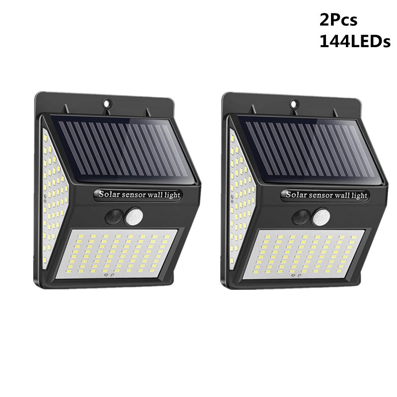 20/100/144 ledet solenergi ledet lys utendørs lampe pir bevegelsessensor vegglamper sconce vanntett solcelledrevet til hage gatelampe: 2 stk 144 lysdioder
