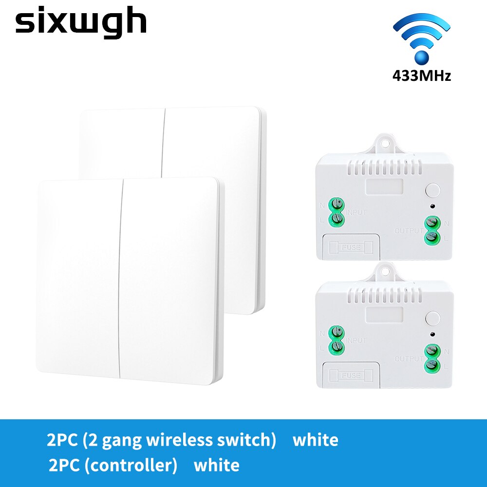 SIXWGH Wireless Switch 1/2 Gang 2 Way Waterproof Push Button Switch No Battery Self-powered Remote Control Light Switch: 2x2gang 2Receiver