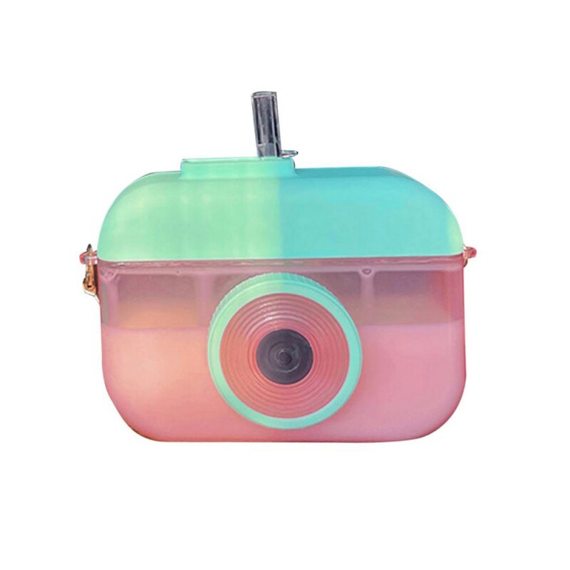 Unieke Camera Vorm Stro Cup Leuke Plastic Waterfles Met Bandjes Kawaii Draagbare Vruchtensap Drinkbeker Voor Kid/meisje/Volwassen: D