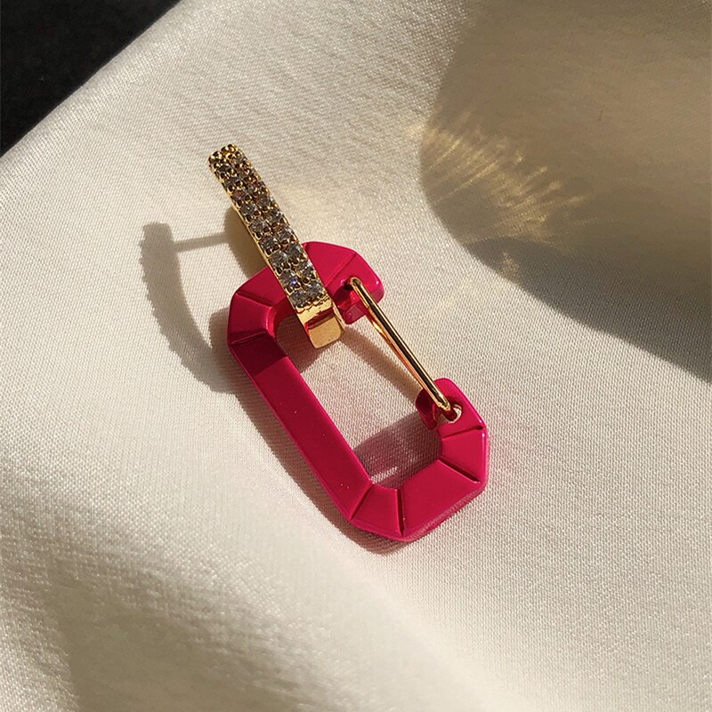 HUANZHI Bunte Emaille Metall Geometrische Schloss Platz Stift Zucht Ohrringe Hohl Strass für Frauen Mädchen Reise Schmuck: 6