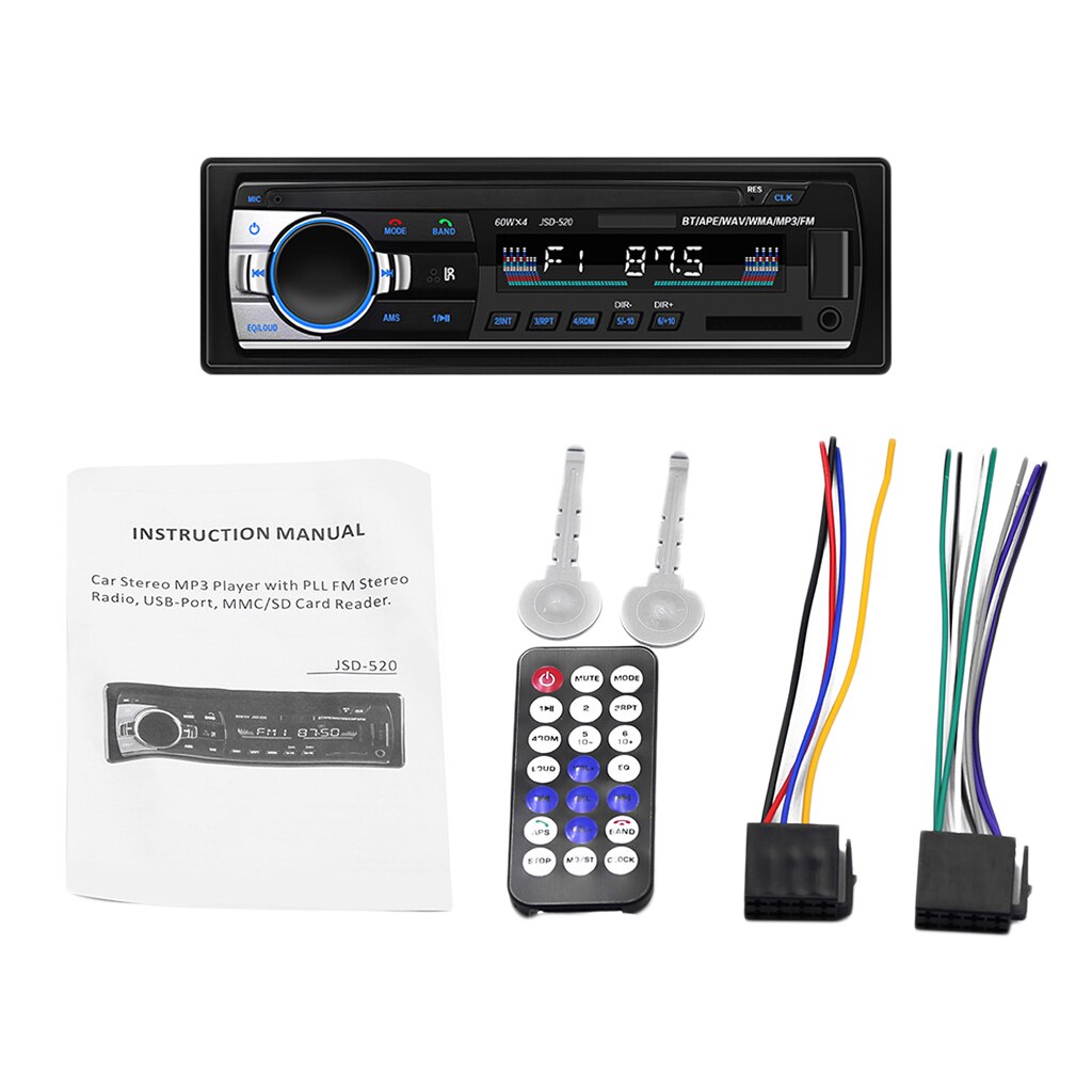 Radio FM stéréo Bluetooth 60W X 4 | Lecteur MP3, Station auto mains libres, Support USB / SD / TF / AUX + télécommande