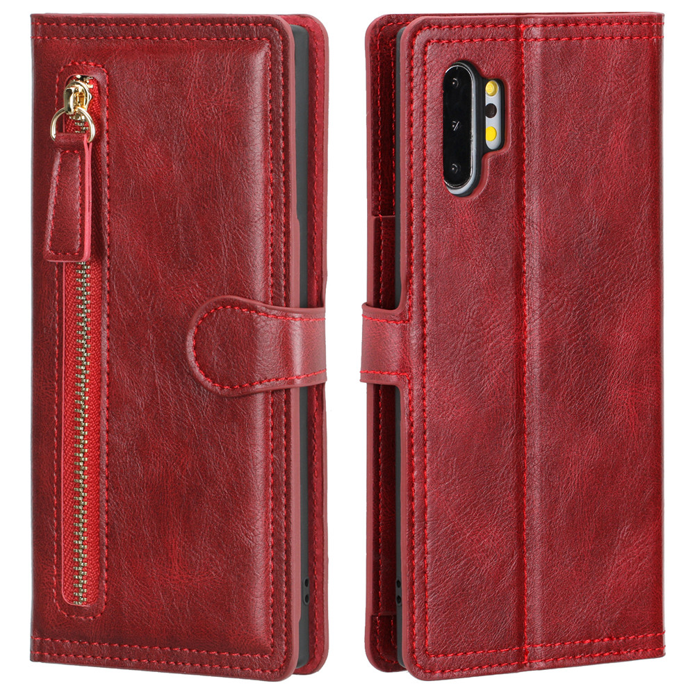 Étui portefeuille en cuir à rabat avec fermeture éclair pour Samsung Galaxy Note 10/S10 Plus, avec porte-cartes: rosé Gris