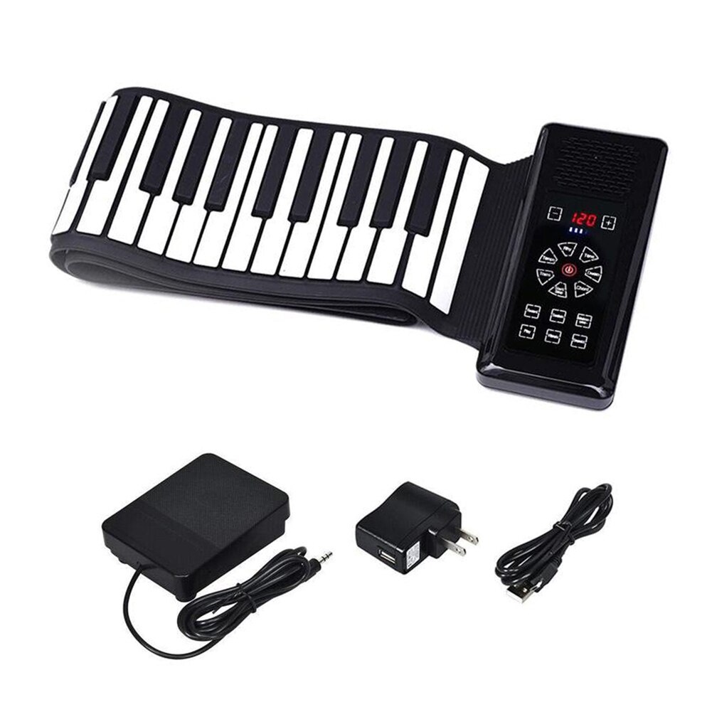 Portable 88 Keys Flexible Roll Up Piano Silicone Foldable Digital Keyboard Portable Foldable Soft Keyboard Electronic Piano: Black