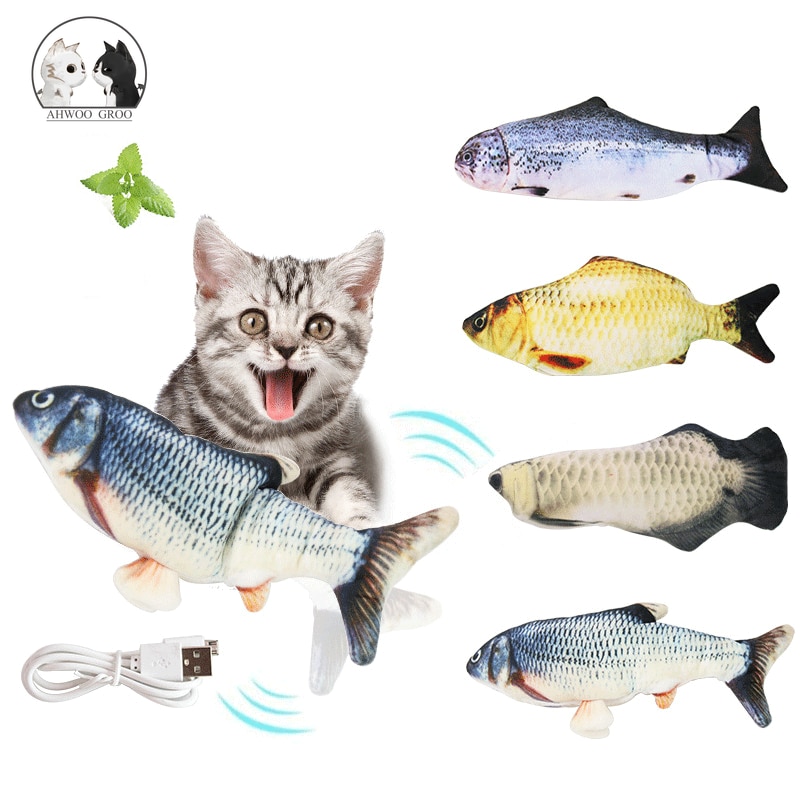 Kat Elektrische Bewegende Vis Speelgoed Usb Charger Vis Interactief Kattenkruid Chew Bite Speelgoed 3D Simulatie Vis Spelen Speelgoed Kat Kwispelende speelgoed