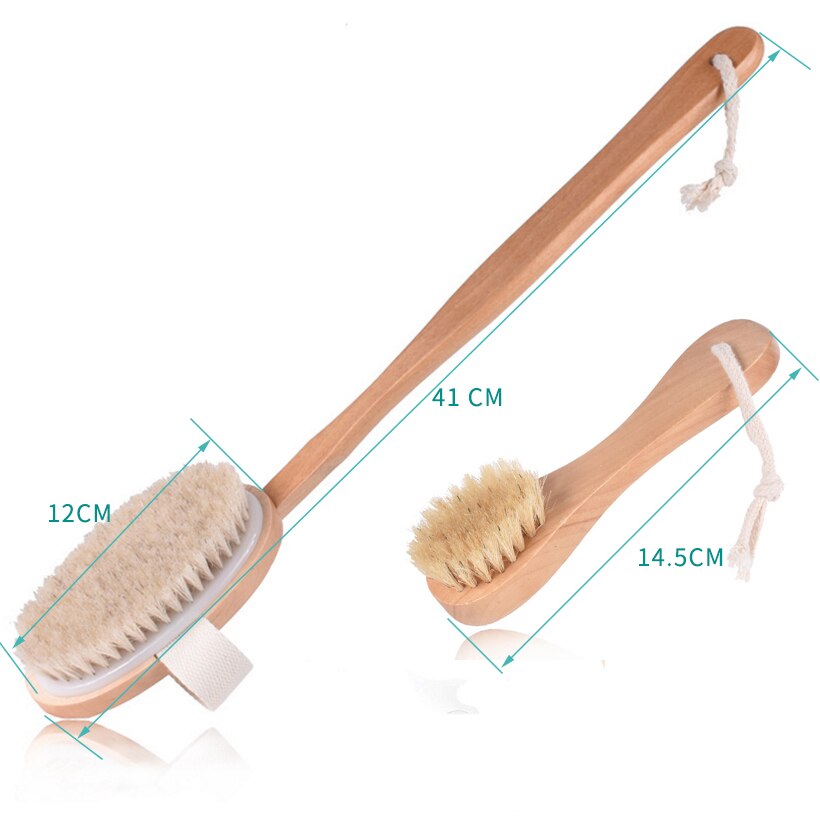 Ms Bath brush Exfoliating Natural Horse Mane Bath brush Long Bamboo Handle Natural Wet Shower Brushes SPA Body Massage Brush D40