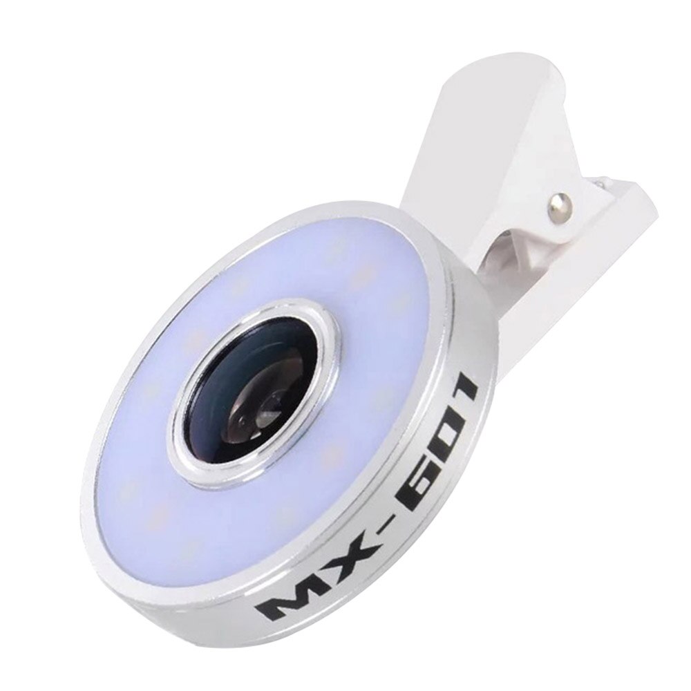 6 in 1 Filling Light 8 LED Ring llight Wide-angle Fish-eye Lens Universal Selfie Phone Lamp Fisheye Lens Phone llight: Silver