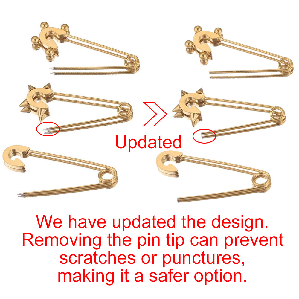 Alfileres de seguridad de acero inoxidable para ropa, broche de costura chapado en oro, insignia artesanal, accesorios para hacer joyas, 5 uds.