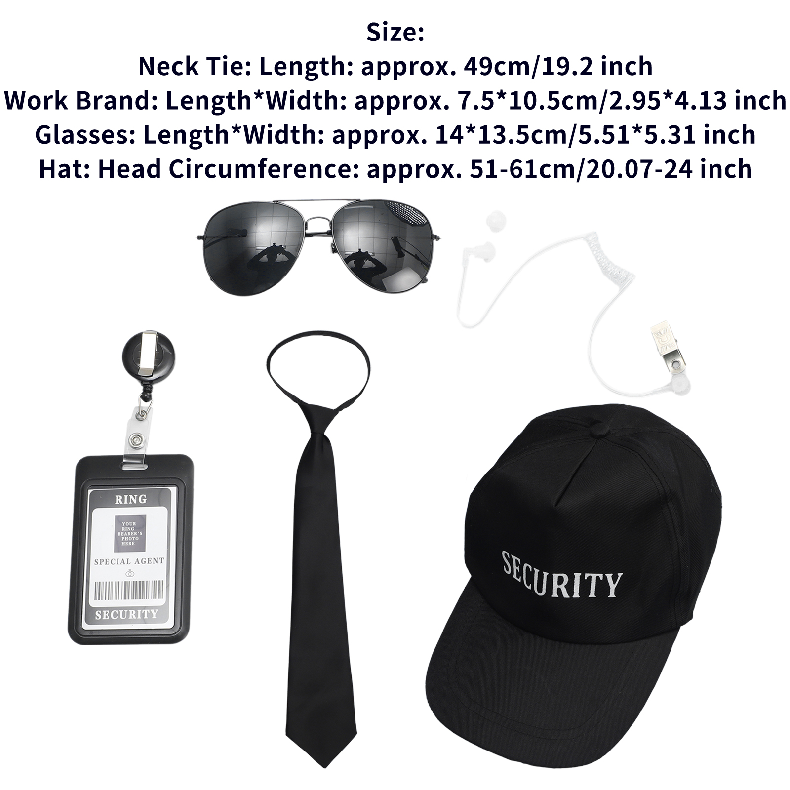Set di accessori per agenti Cravatta Tappi per le orecchie Occhiali da lavoro di marca Cappello Servizio di sicurezza segreto Costume per adolescenti Adulti Gioco cosplay Festa: Grigio