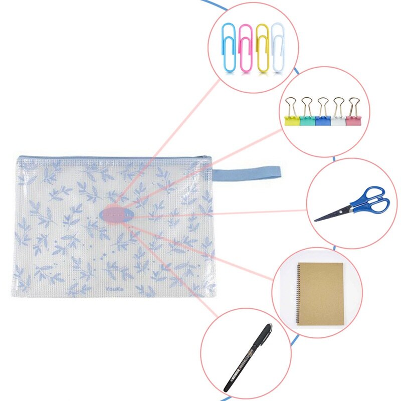 10 Pcs A4 Size Plastic Zip Document Filing Folder Bag Storage Pouch