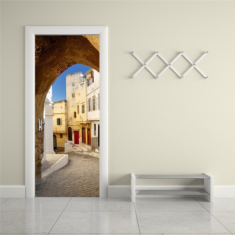 Europäischen Stadt Streets Szene Tür Aufkleber Europa Stil Home Tür Abziehbilder PVC Selbst-Adhesive Wand Aufkleber