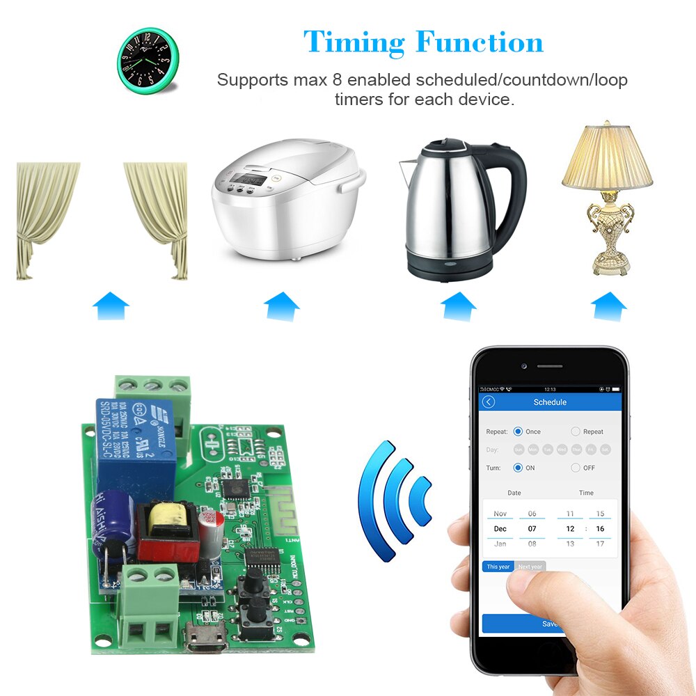 DC5V / AC85-250V Wifi Switch Wireless Relay Module Smart Home Automation Modules APP Remote Control Timer Switch Compatible