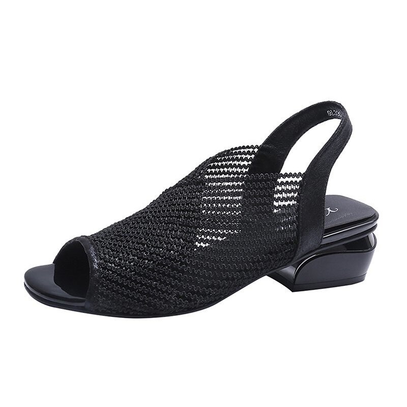 Women Sandals Spring Square Heel Slingback Sandals Slippers Mules Shoes Woman Mesh Open Toe Female Slip On Shoes: 38