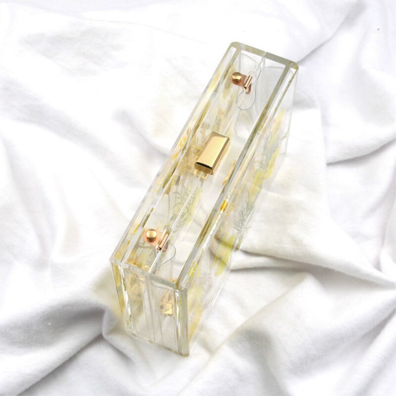 Daisy Flower Women Evening Bag Transparent Acrylic Handbag Wedding Party Bride Purse Clear Box Clutch Chain Shoulder Bag