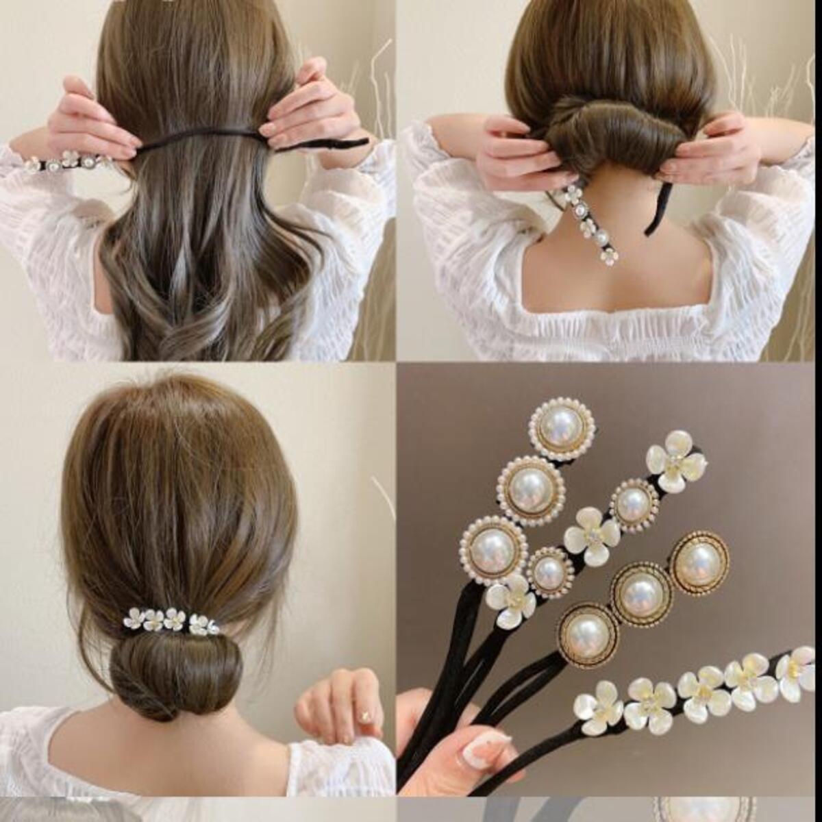 Fabricante de moños de pelo de concha coreana, herramienta para moño de flores y perlas, peinado con volumen perezoso