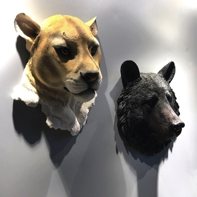 Décoration murale 3D en résine avec tête d&#39;animal, loup, tigre, léopard, Lion, ours, Sculpture d&#39;animaux