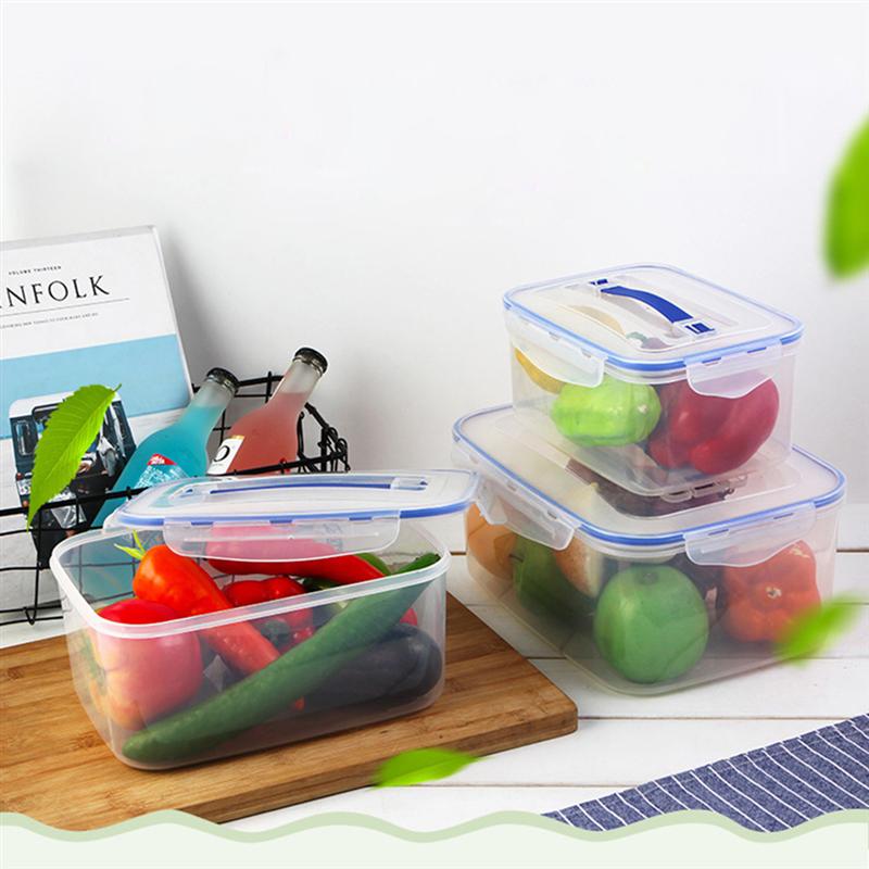 Portable Rectangular Sealed Box Container Food Fresh Keeping Single Layer Box Kitchen Storage Box With Handle