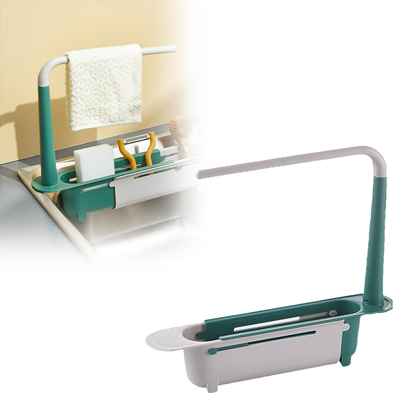 Telescopic Sink Shelf Kitchen Sink Drain Rack Storage Basket Kitchen Gadgets Accessories Tool Sinks Organizer Soap Sponge Holder: Green Bronze
