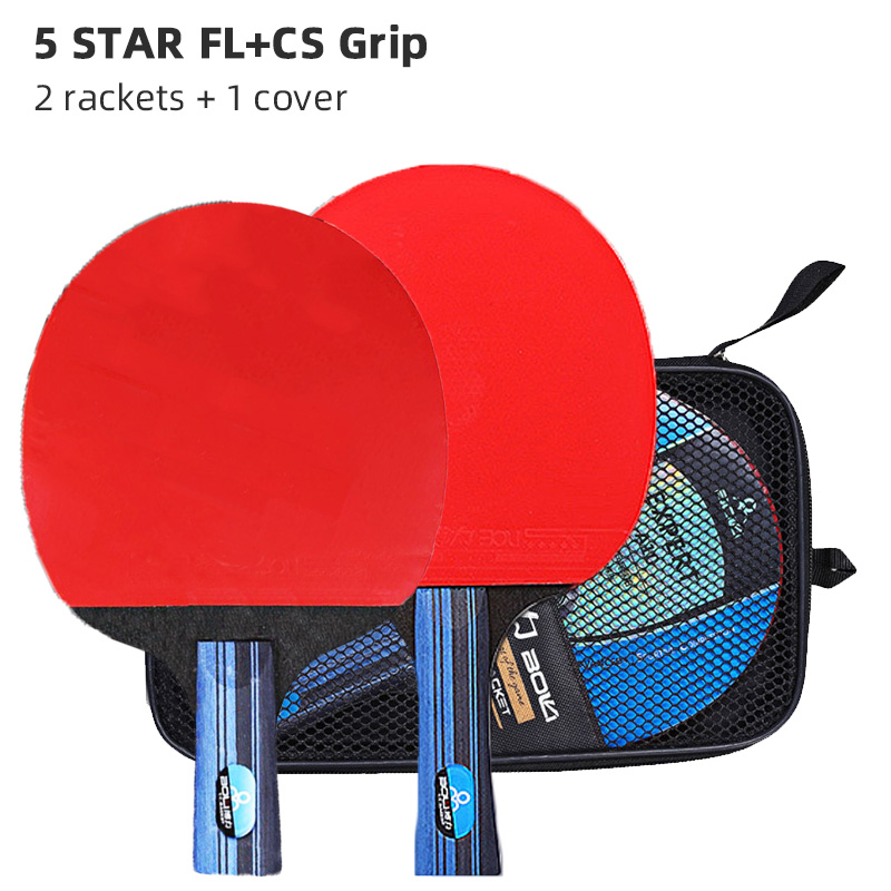 BOLI 5/6 Star Table Tennis Racket Offensive 2 Pcs Ping Pong Paddle with Fine Elasticity: Red