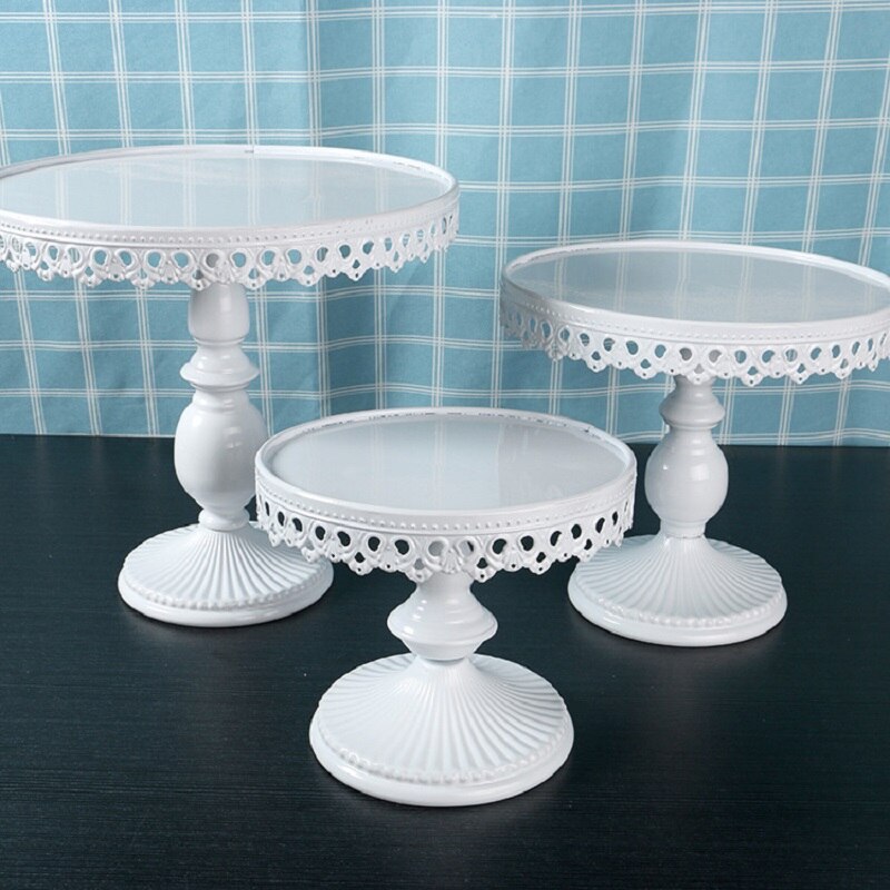 Round White Cake Stand Metal Dessert Table Cake Tray Christmas Birthday Party Macaron Cupcake Rack Stand For Wedding Decor