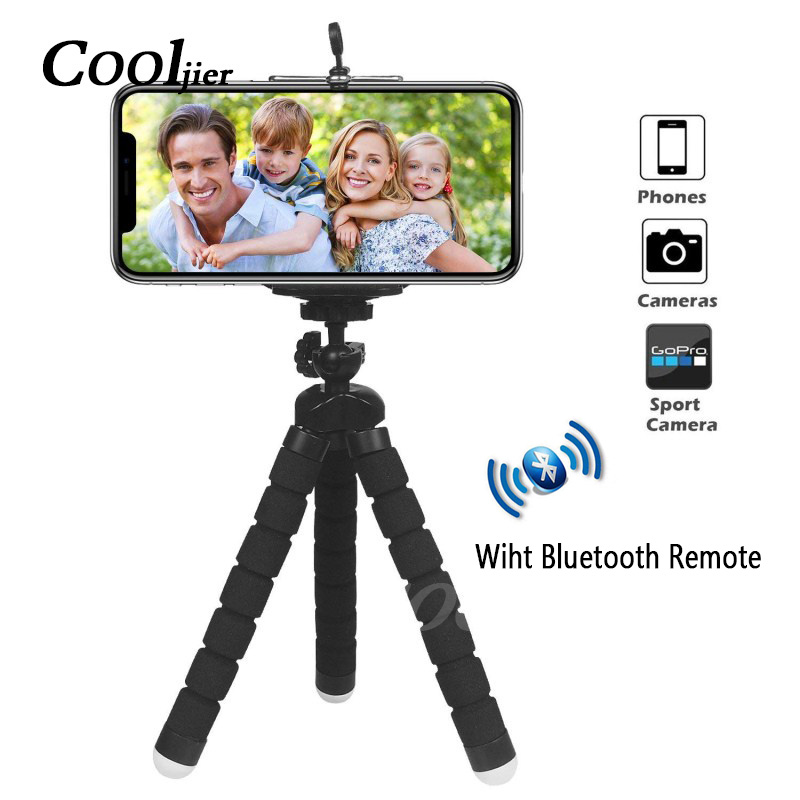 Cooljier Flexibele Spons Octopus Mini Statief Met Bluetooth Remote Shutter Voor Iphone Mini Camera Statief Telefoon Houder Clip Stand