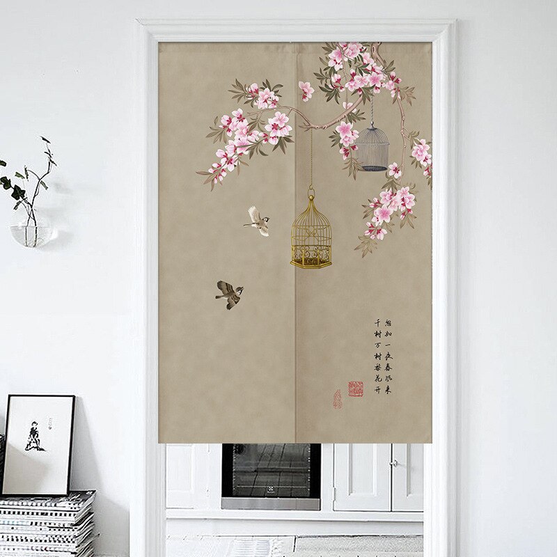 Chinese Bloem En Vogel Deur Gordijn Woonkamer Slaapkamer Half Gordijn Noren Japanse Gordijn Entree Feng Shui Deur Gordijn: 5 / 100x150cm
