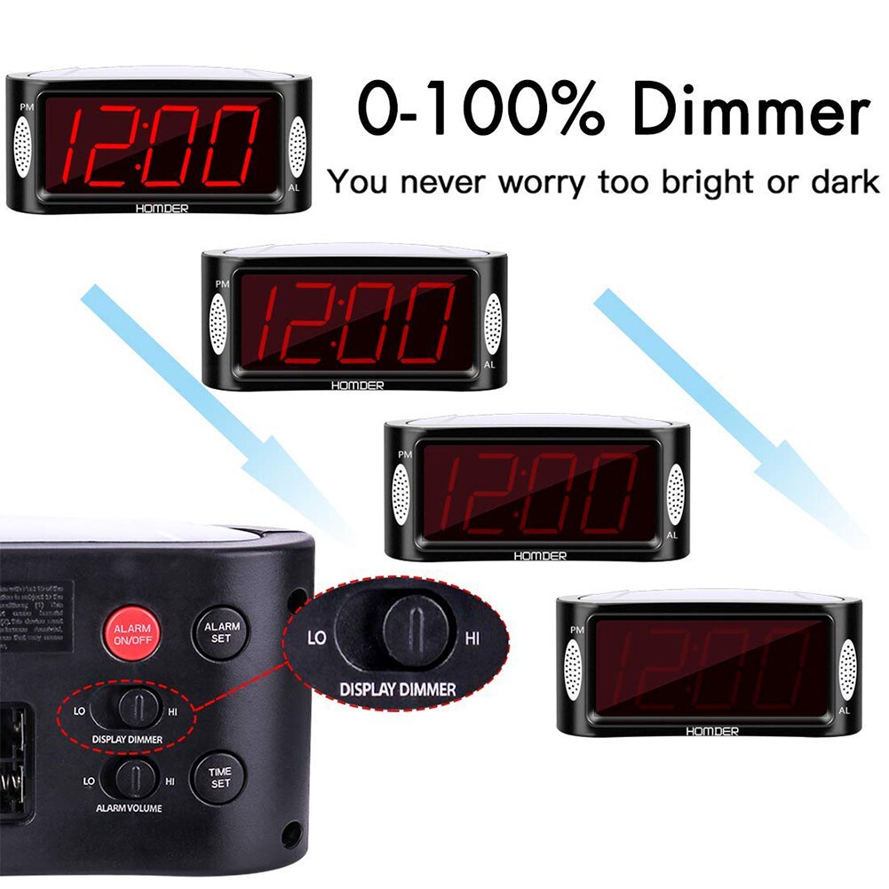 4.9 Inch Digital Alarm Clock With LED Night Light Dimmable Bedside Snooze Battery / Electric Home Office Desk Clock EU/UK Plug