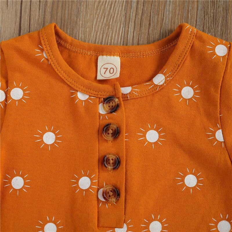 Peuters Zon Printing Playsuit Baby Jongen Korte Mouw Knop Romper Baby Ronde Kraag Kleding