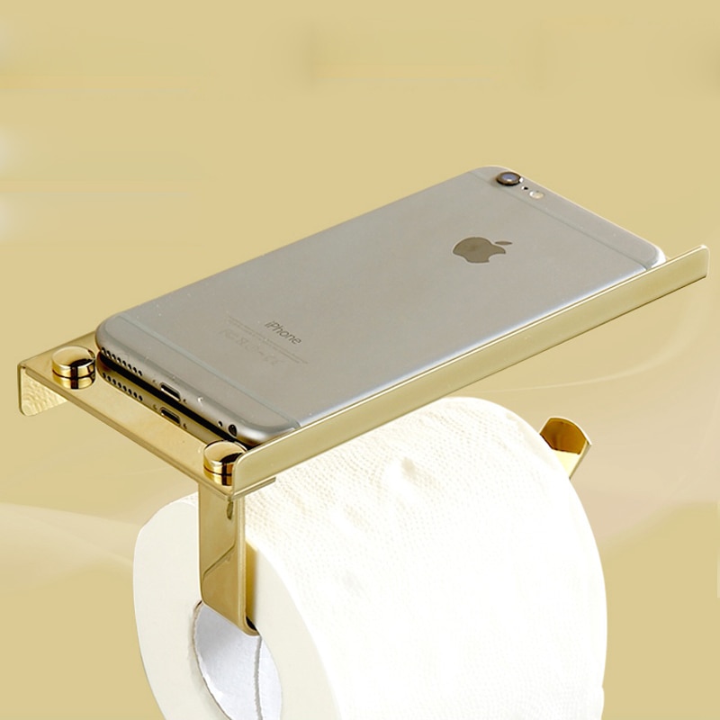 Badkamer Golden Toiletpapier Rack Rvs Roll Paper Tissue Houder Mobiele Telefoon Houder