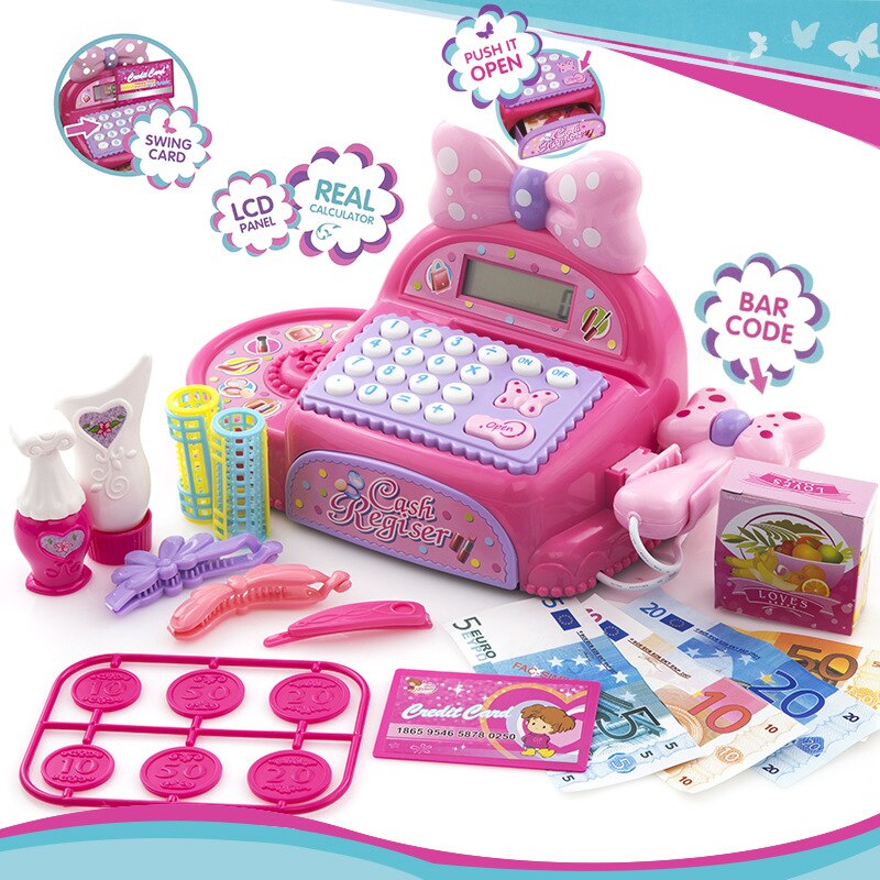 Children Pretend Shopping Game Toys Electronic Cashier Girls Play House Electronic Supermarket Toys Simulation Drama Props