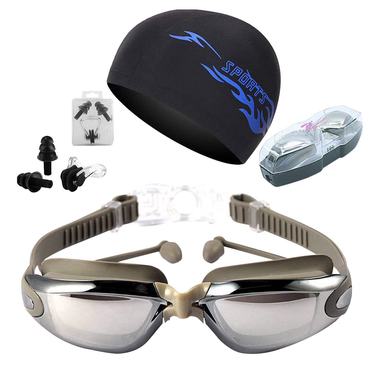 Swimming Goggles Men Women Prescription Optical Swim Swimming Goggles Set Waterproof Water Anti-fog Glasses: White