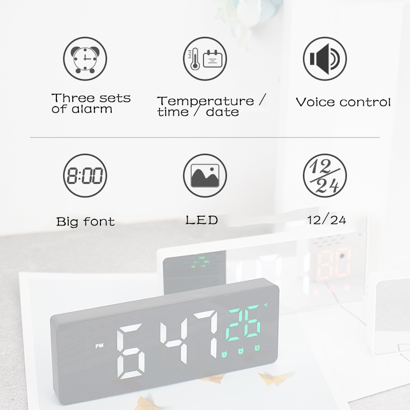 Spiegel akoestische controle sensor wekker huisraad multi display wekker met temperatuurweergave
